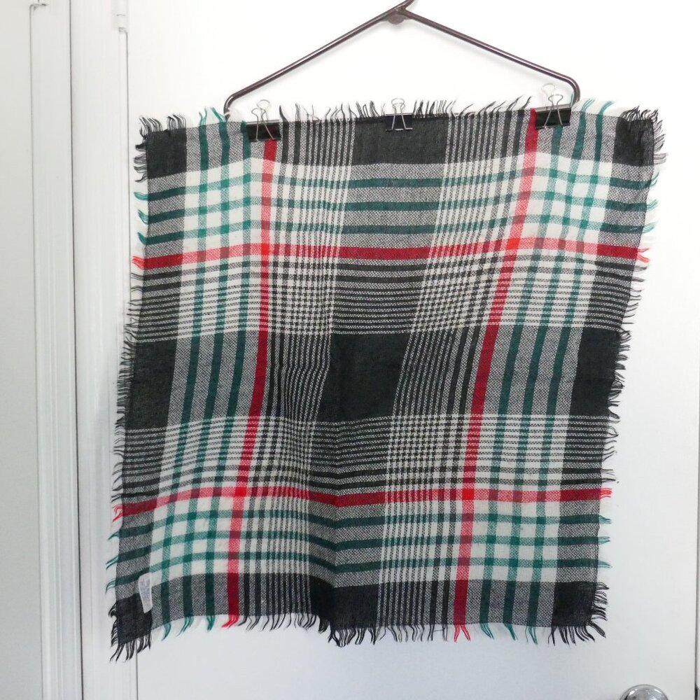 vintage 70s 80s Woolworth's plaid square scarf with fringe